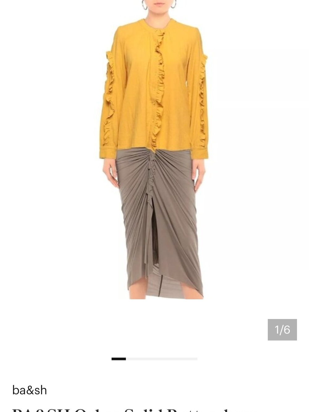 ba&sh Yellow Ochre Ruffle-Trim Button-Front Blouse 100% Cotton Size 3 -large